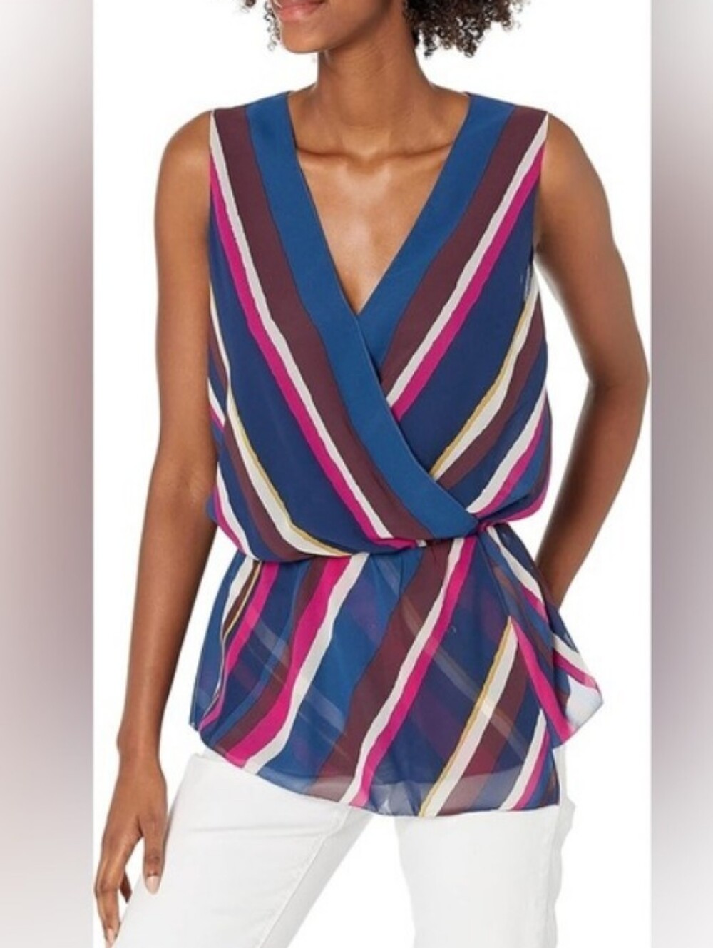 NWT Trina Turk Stellar Striped Surplice Sleeveless Blouse Top Multicolor M
